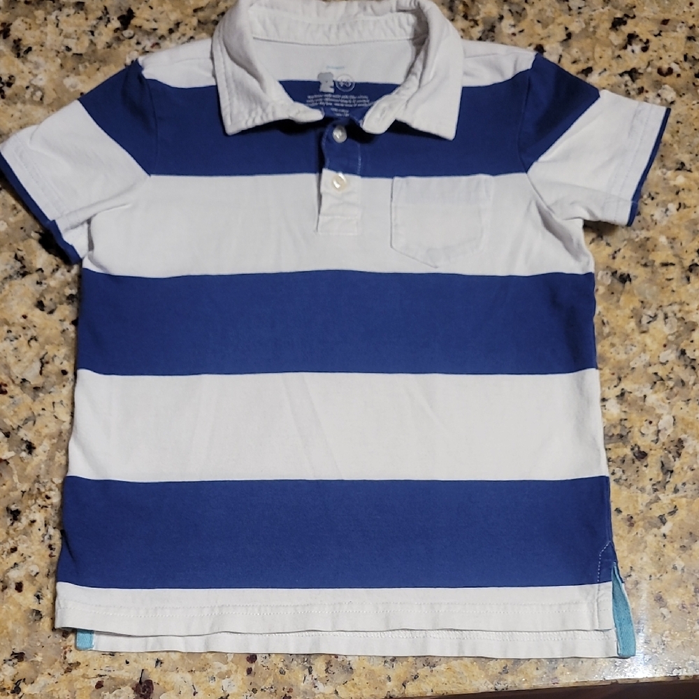 Primary Blue and White Striped Polo